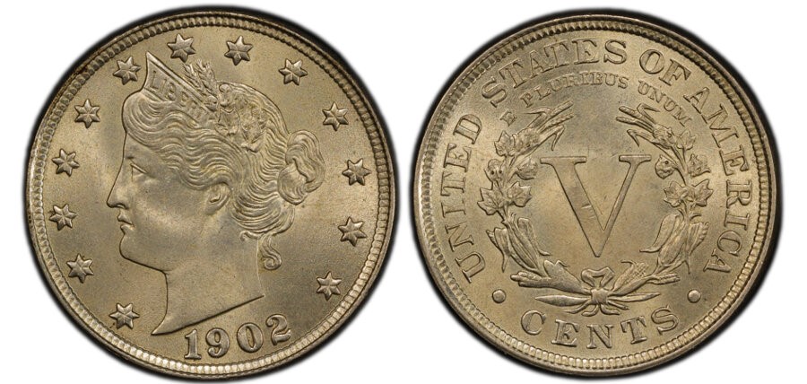 Side-by-side comparison of normal 1902 nickel versus DDO-001 doubled die showing tripling on first obverse star