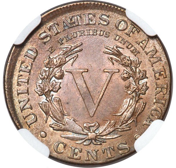 1902 Liberty nickel struck on bronze cent planchet showing smaller diameter and copper coloration