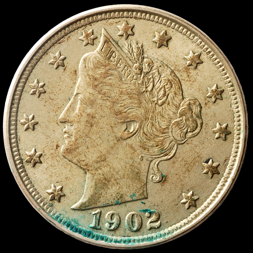 1902 Liberty nickel MPD-001 misplaced date showing secondary digit impressions in denticles below primary date